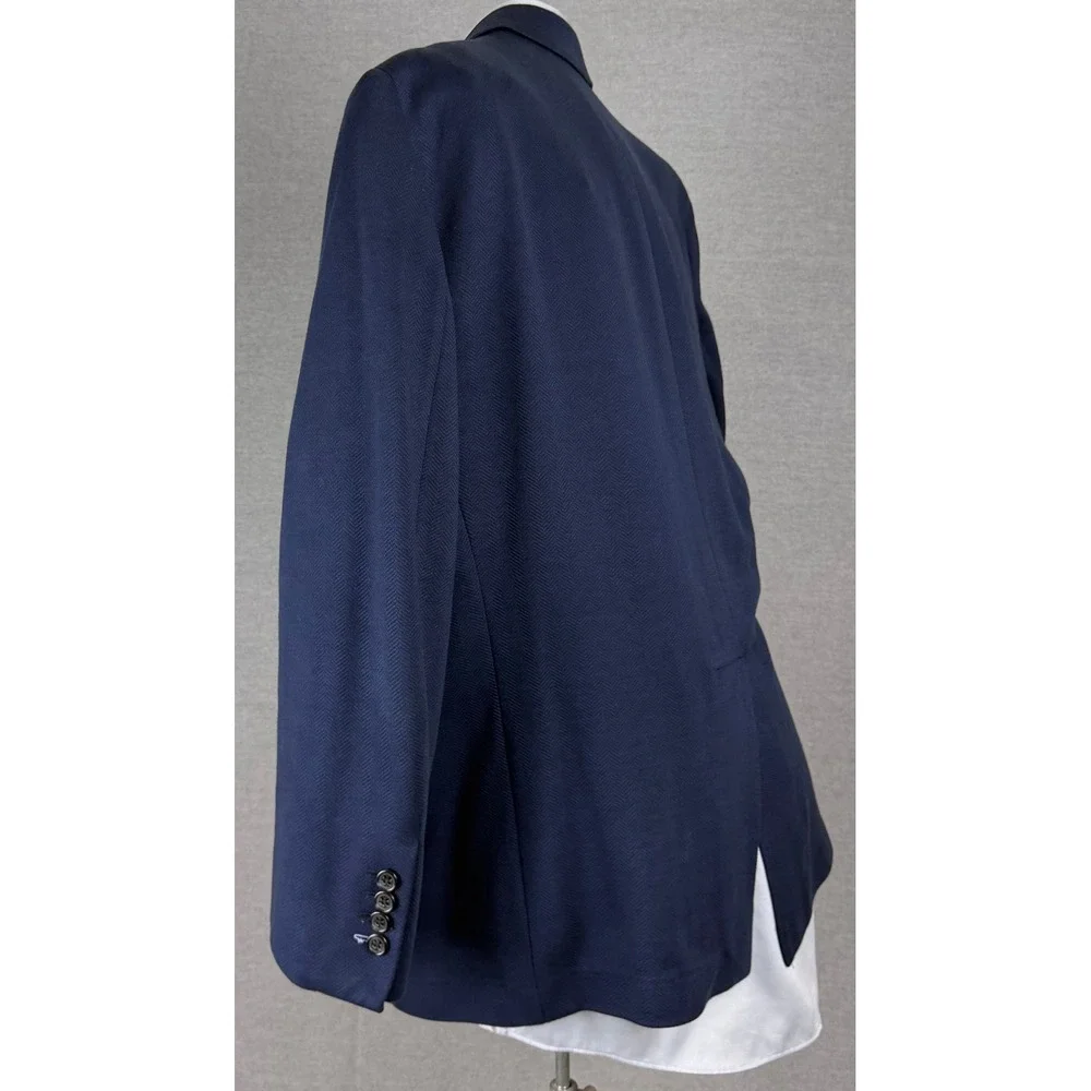 Tom James RC Royal Classic Navy Blue Herringbone Blazer Sport Coat Mens 42 Large